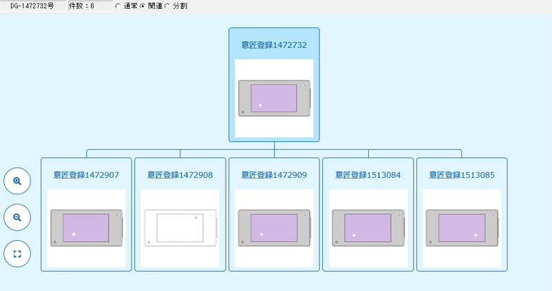 意匠DB関連公報系図表示画面